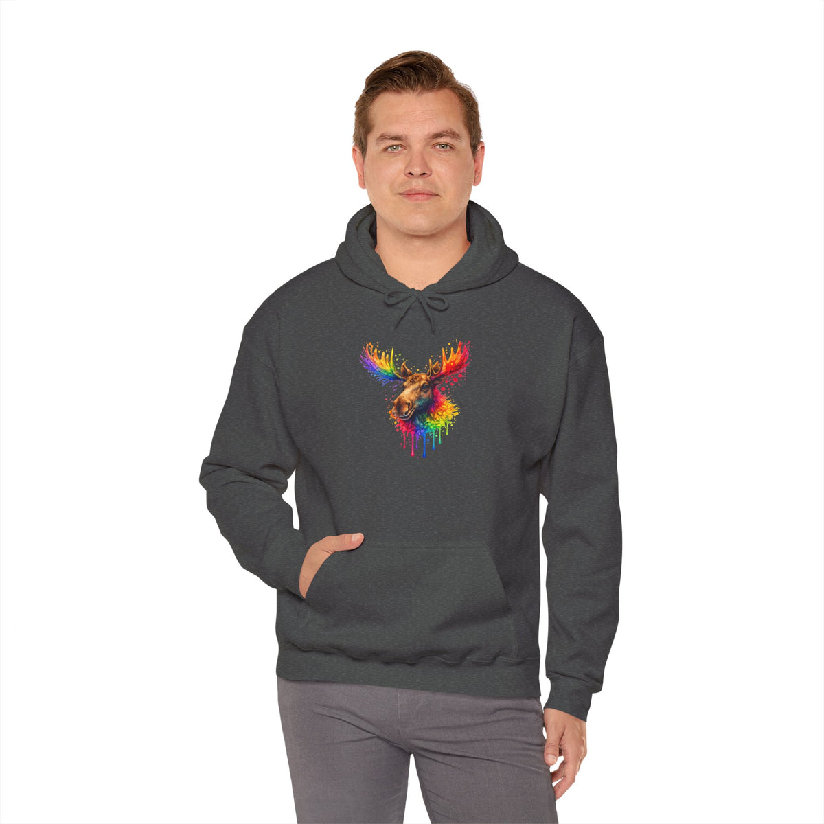 Watercolor Moose Hooded Sweatshirt