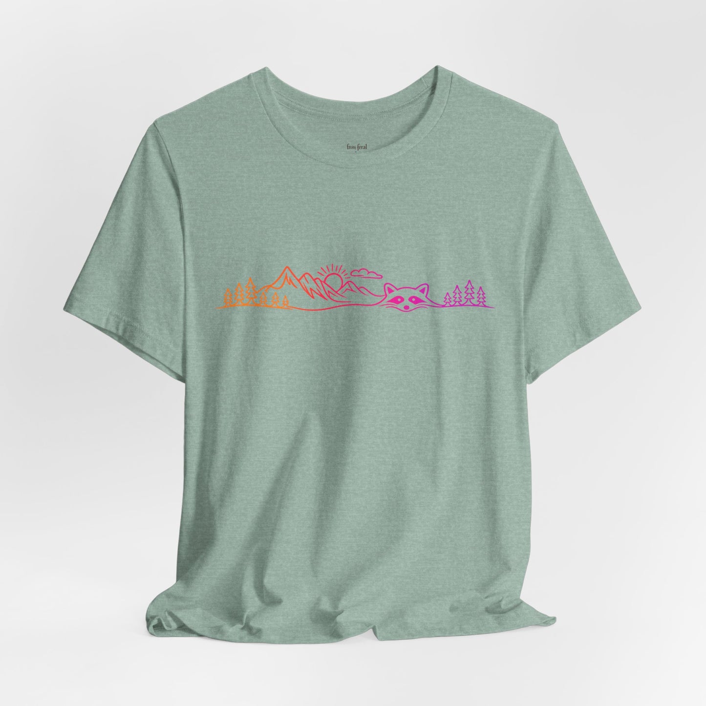 Raccoon Tee — Minimal Line Raccoon Scenic Graphic T-Shirt