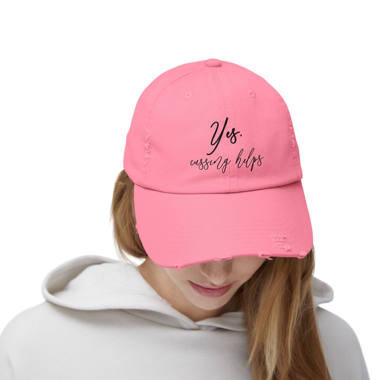 "Cussing Helps" Distressed Cap —  Funny Truth Hat
