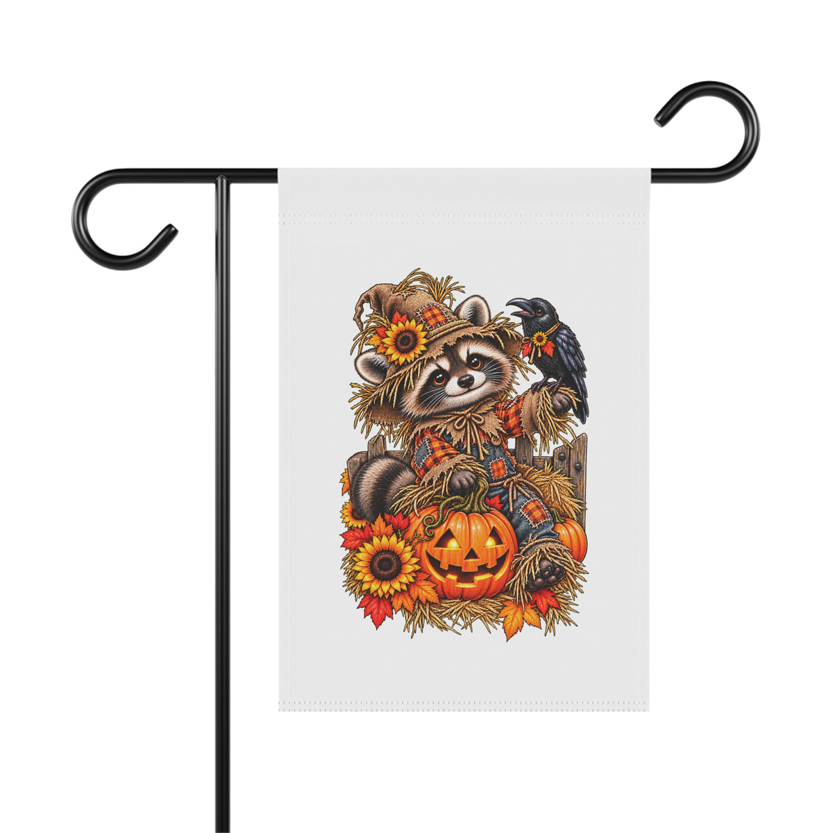 Scarecrow Raccoon Garden Flag