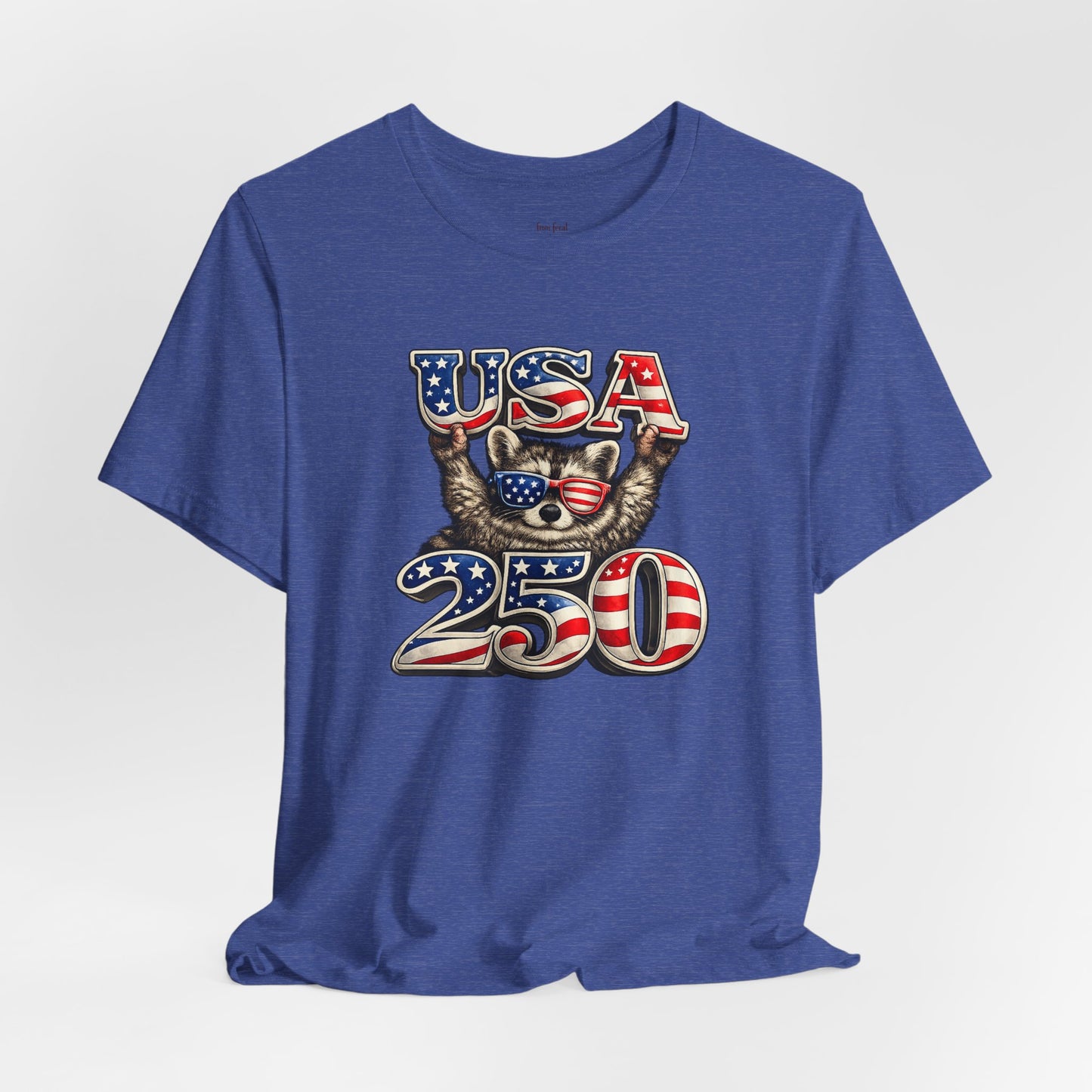 Patriot Raccoon 250th Anniversary T-Shirt — 4th of July Fireworks Flag Tee