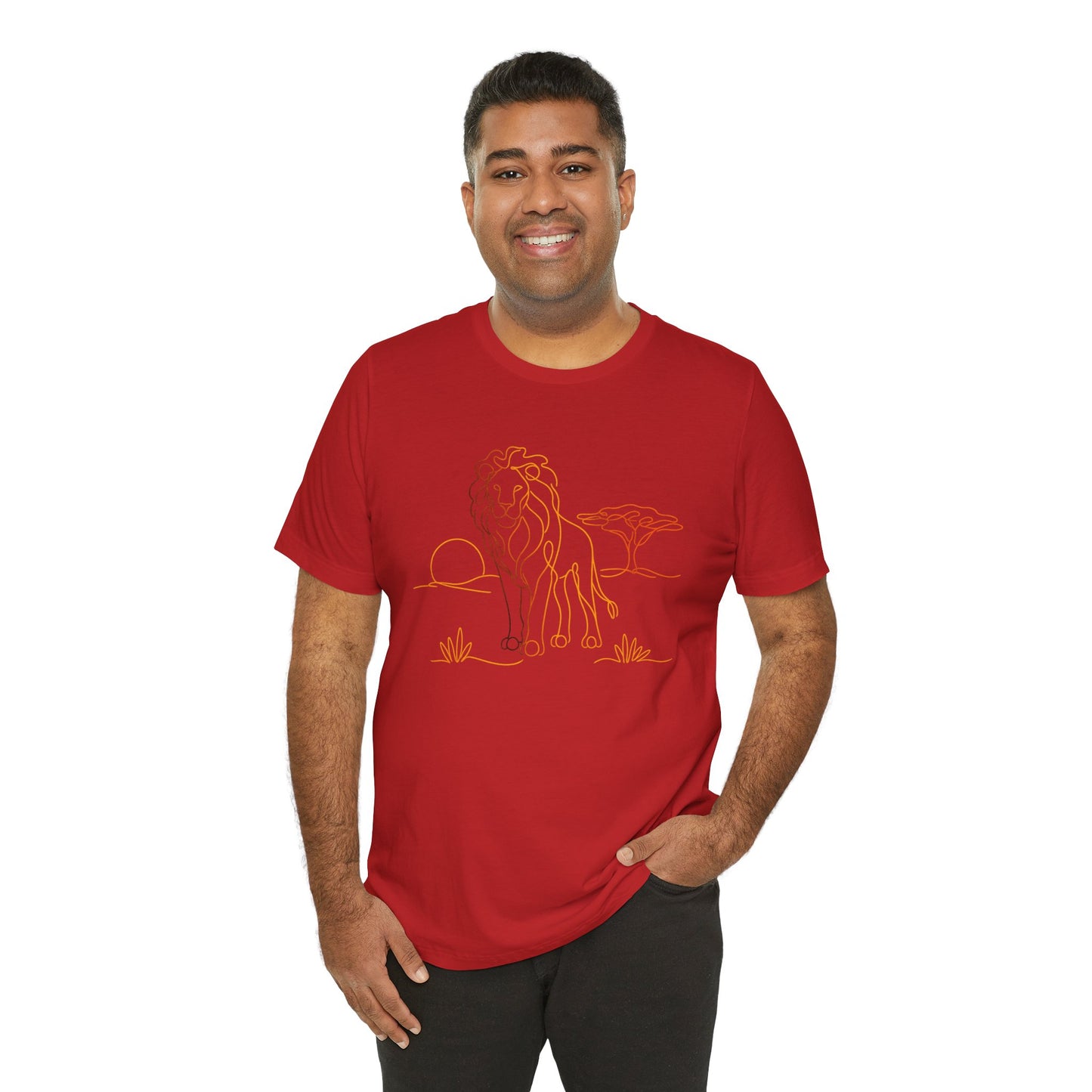 Lion Sunset Tee — Minimal Line Art Safari T-Shirt