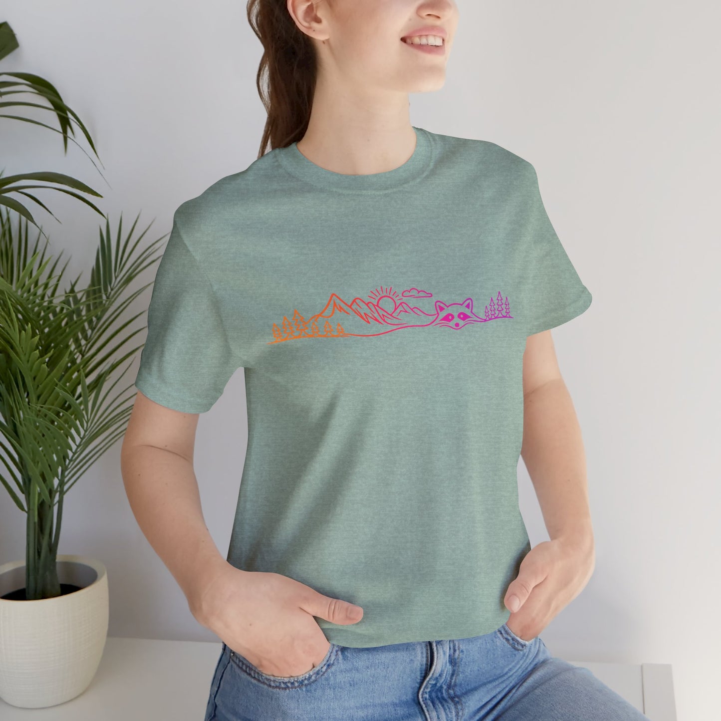 Raccoon Tee — Minimal Line Raccoon Scenic Graphic T-Shirt