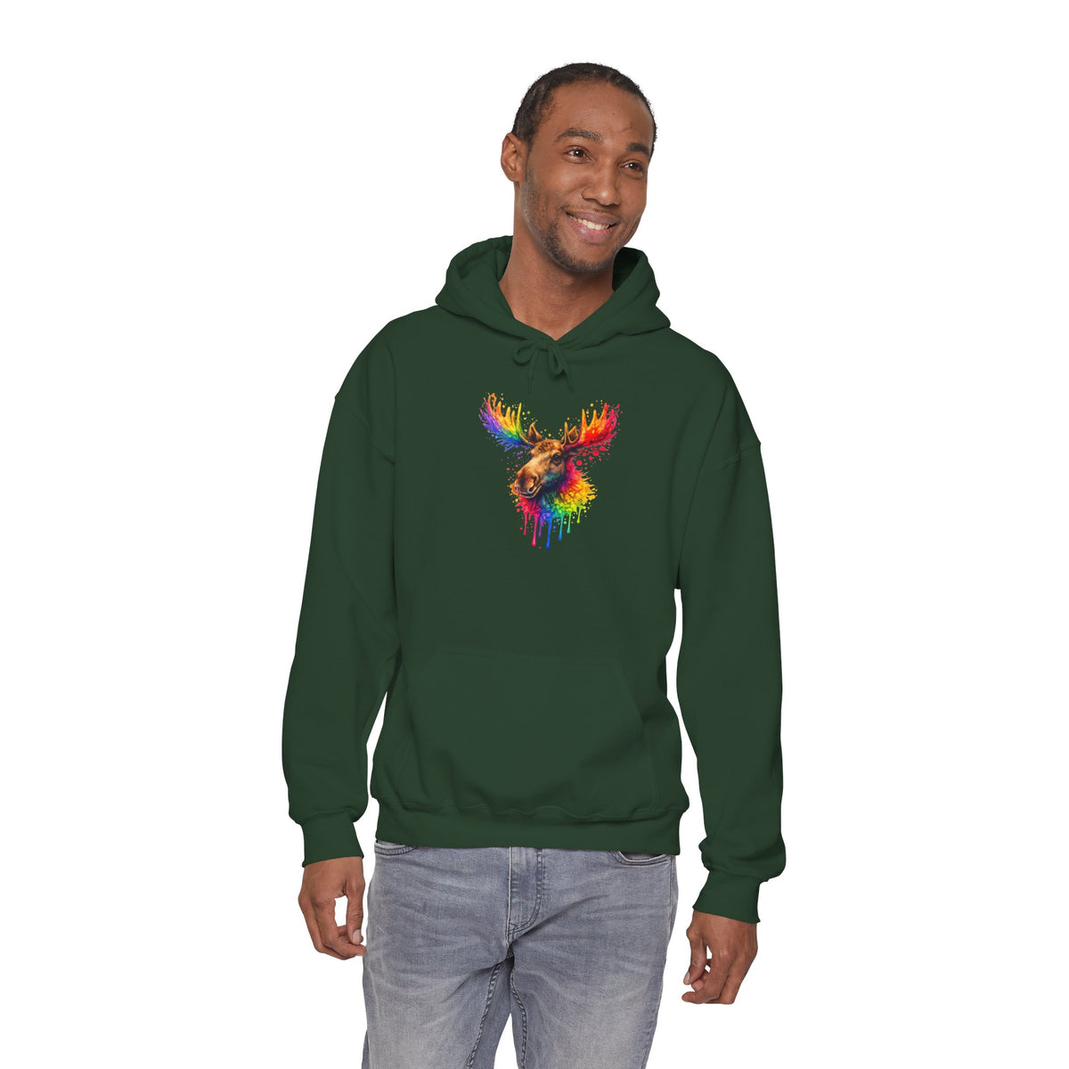 Watercolor Moose Hooded Sweatshirt