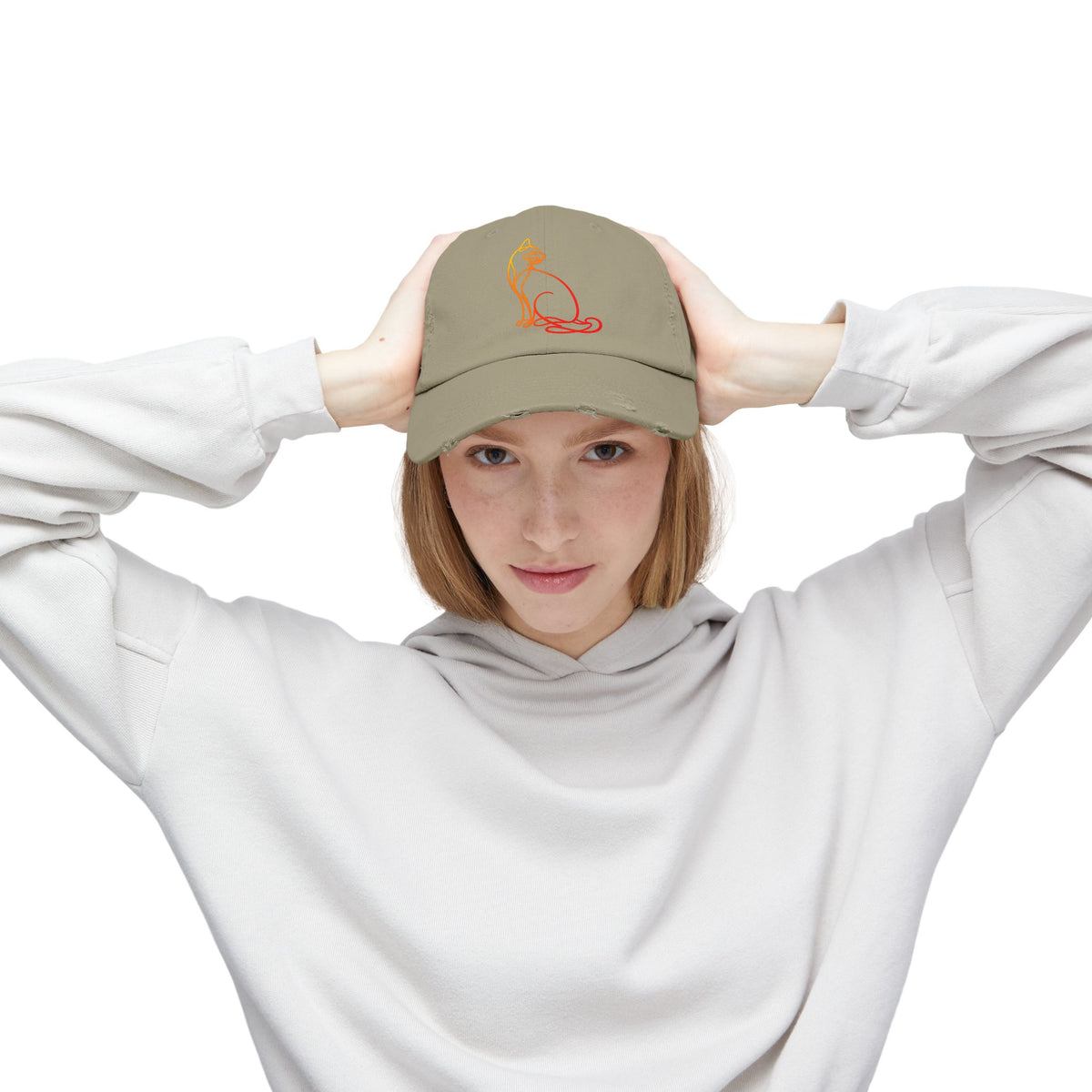 Sunrise Cat Distressed Cap