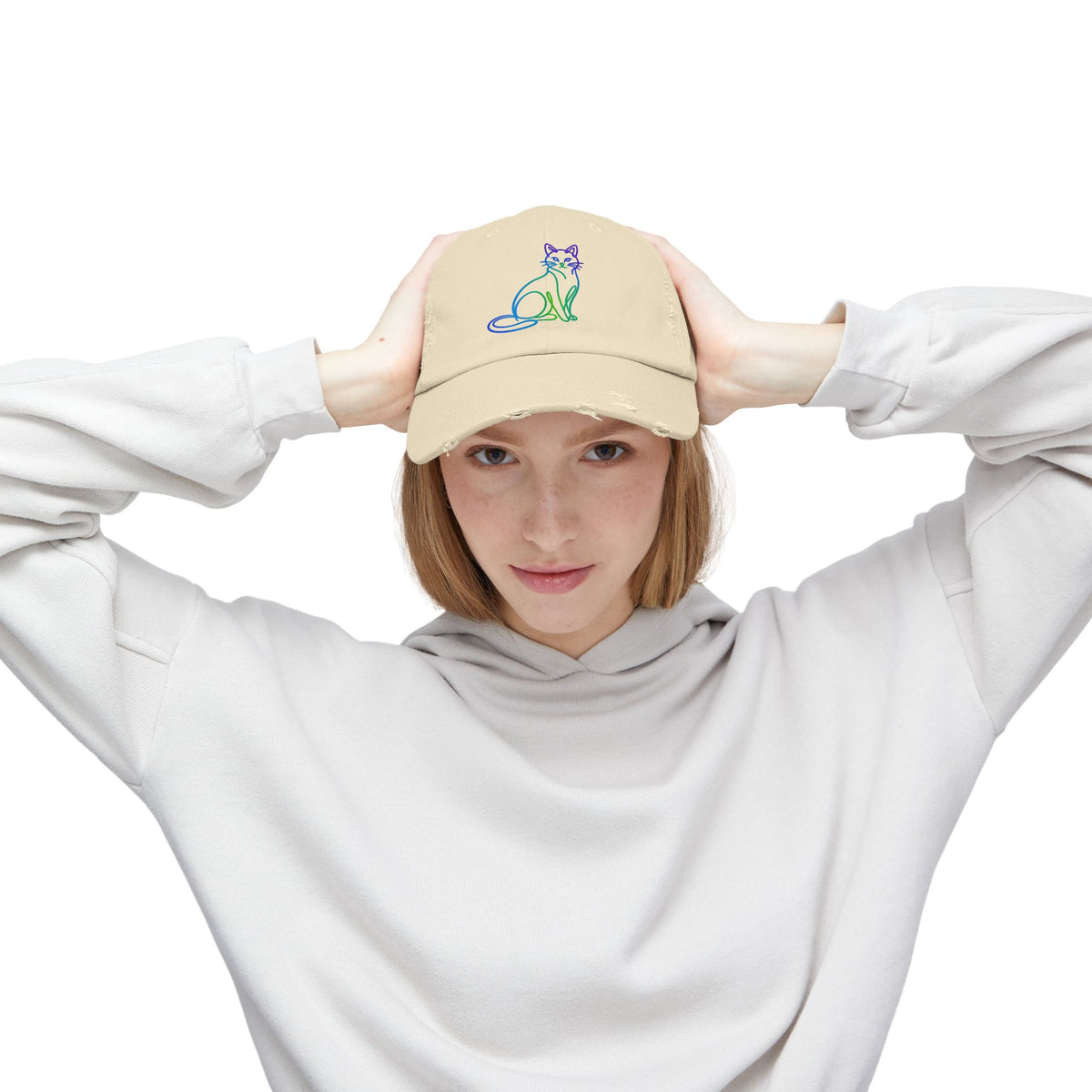 Northern Lights Cat Distressed Cap