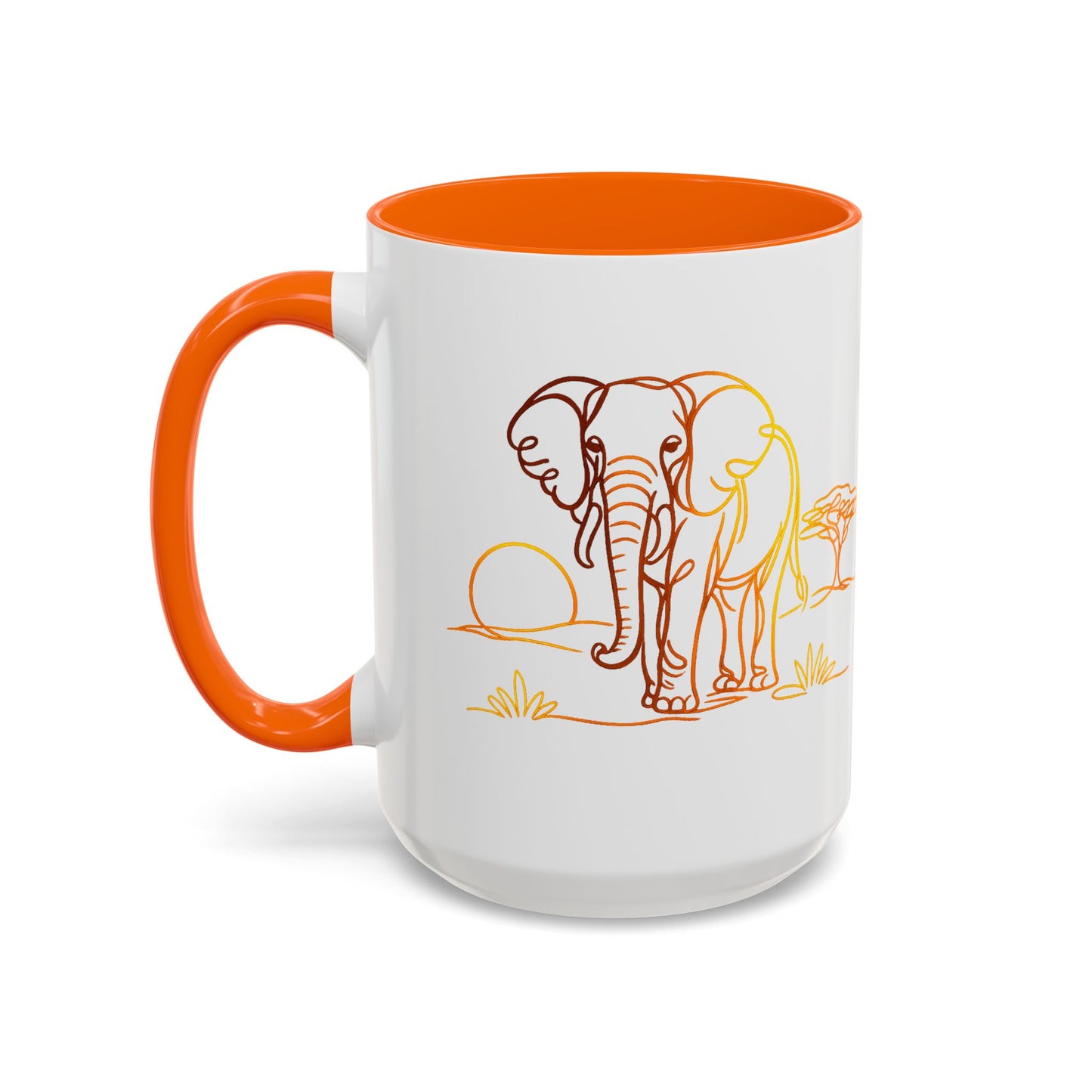 Safari Sunrise Coffee Mug — Minimal Line Elephant Design (11/15oz)