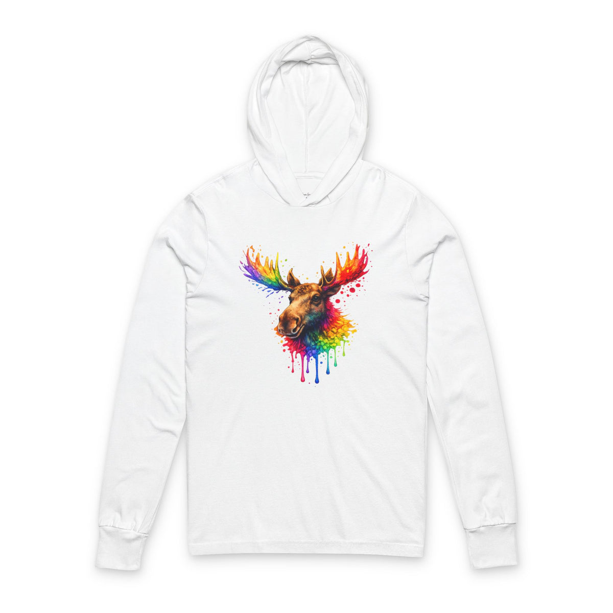 Watercolor Moose Hooded Long Sleeve Tee