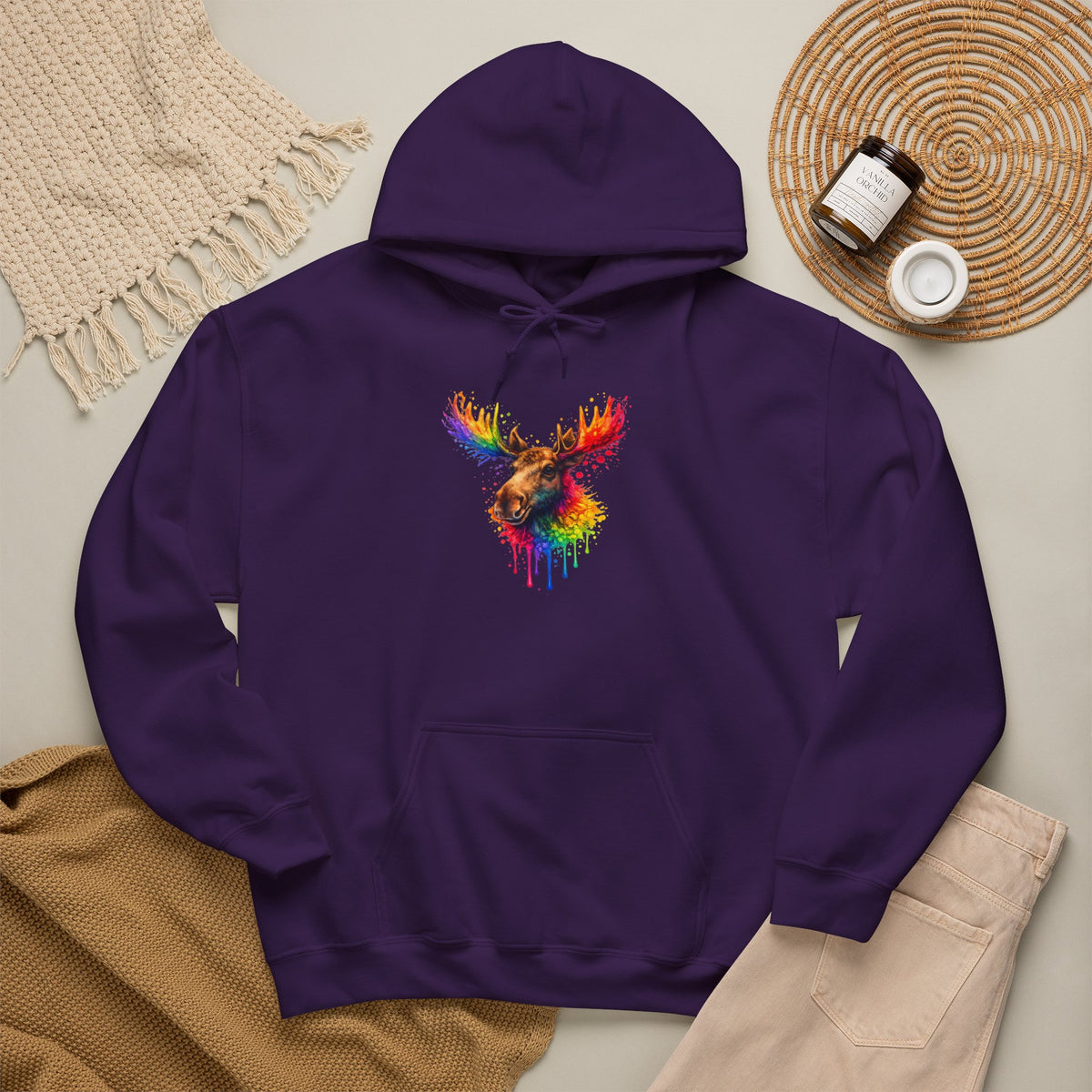 Watercolor Moose Hooded Sweatshirt