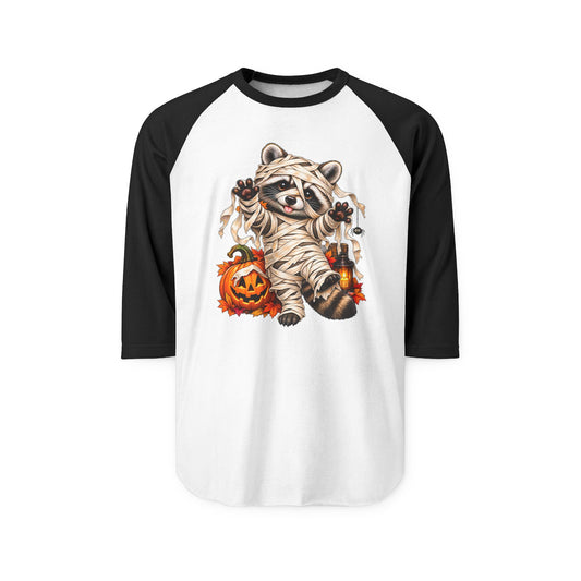 Halloween Mummy Raccoon Raglan Baseball Shirt