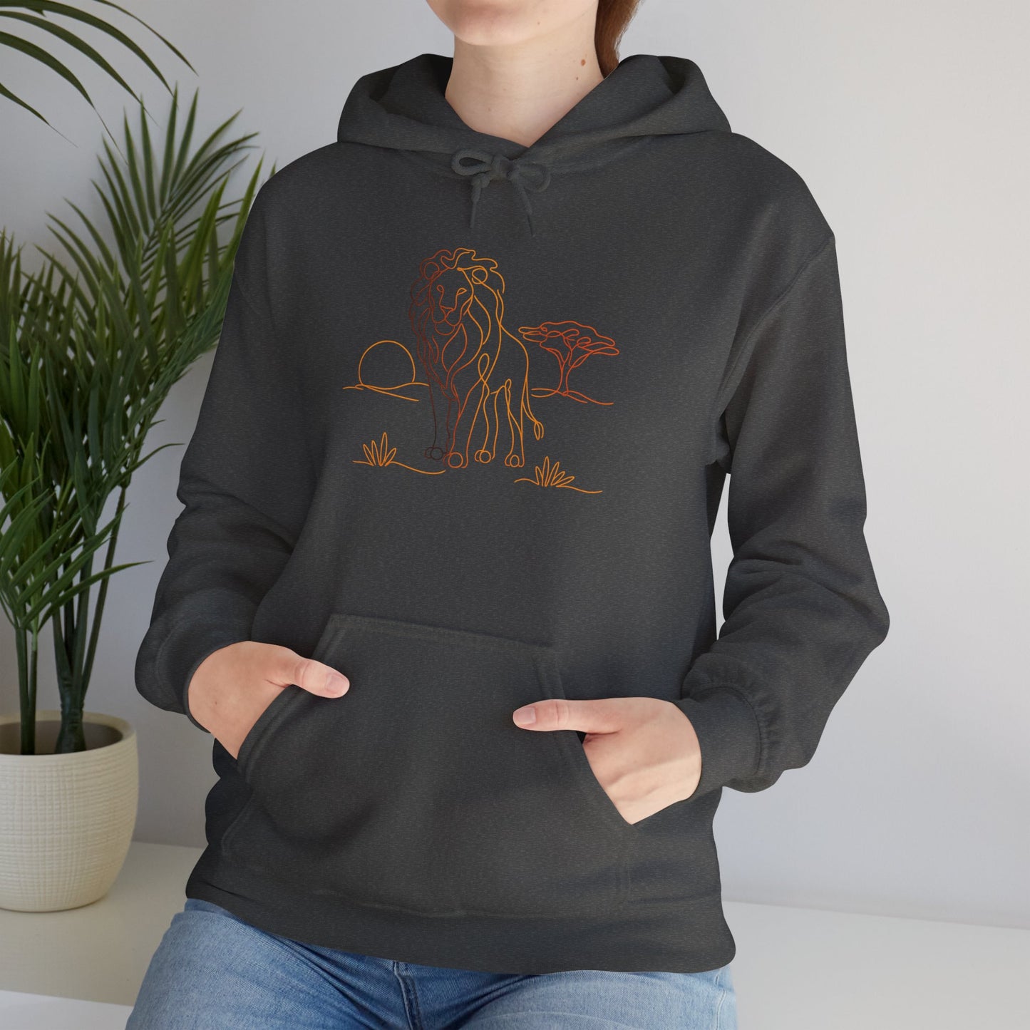 Lion Line Art Hoodie — Minimal Safari Sweatshirt