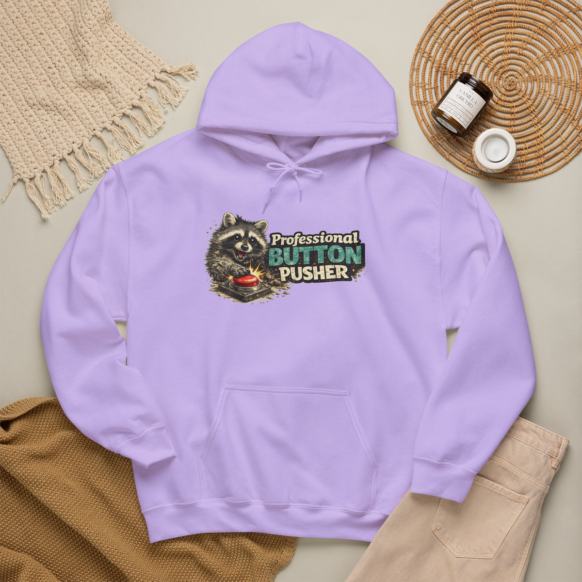 Raccoon "Button Pusher" Hooded Sweatshirt