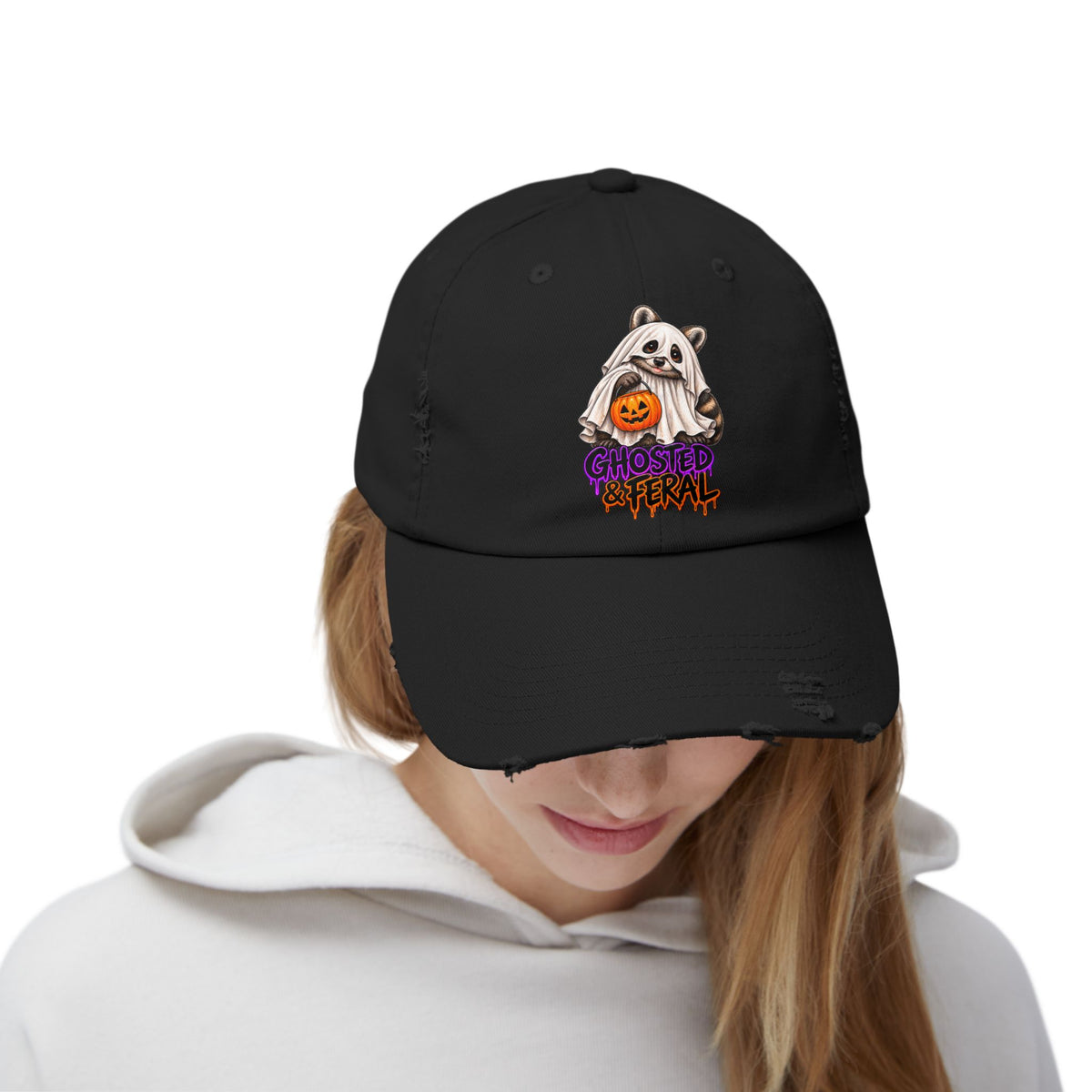 Ghosted Raccoon Distressed Baseball Hat