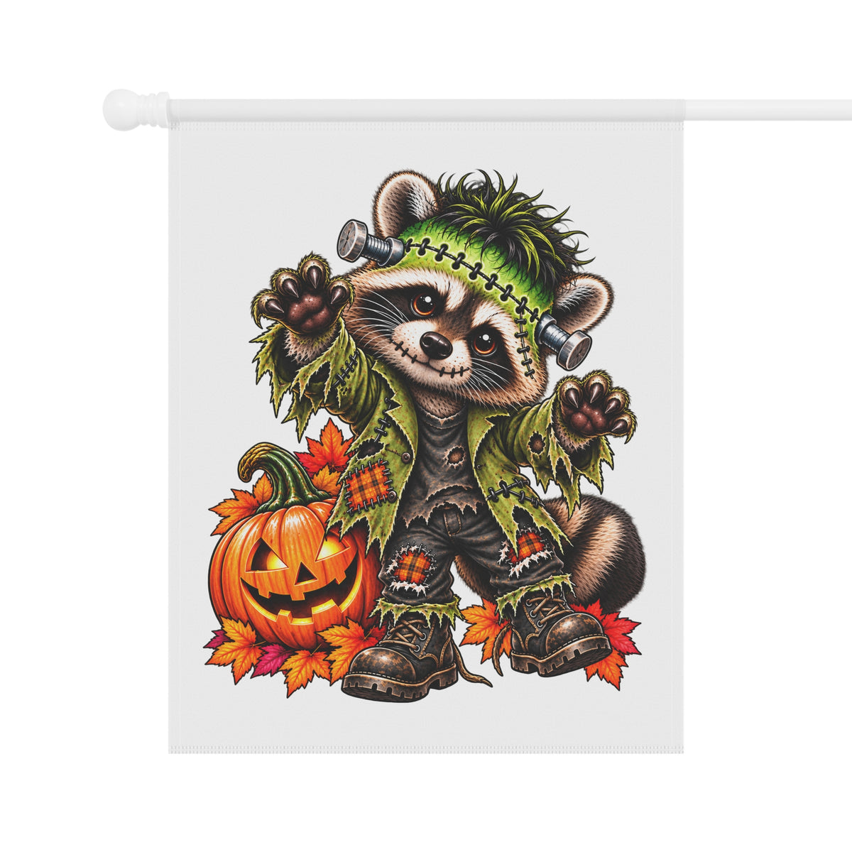 Halloween Frankenstein Raccoon Garden Flag