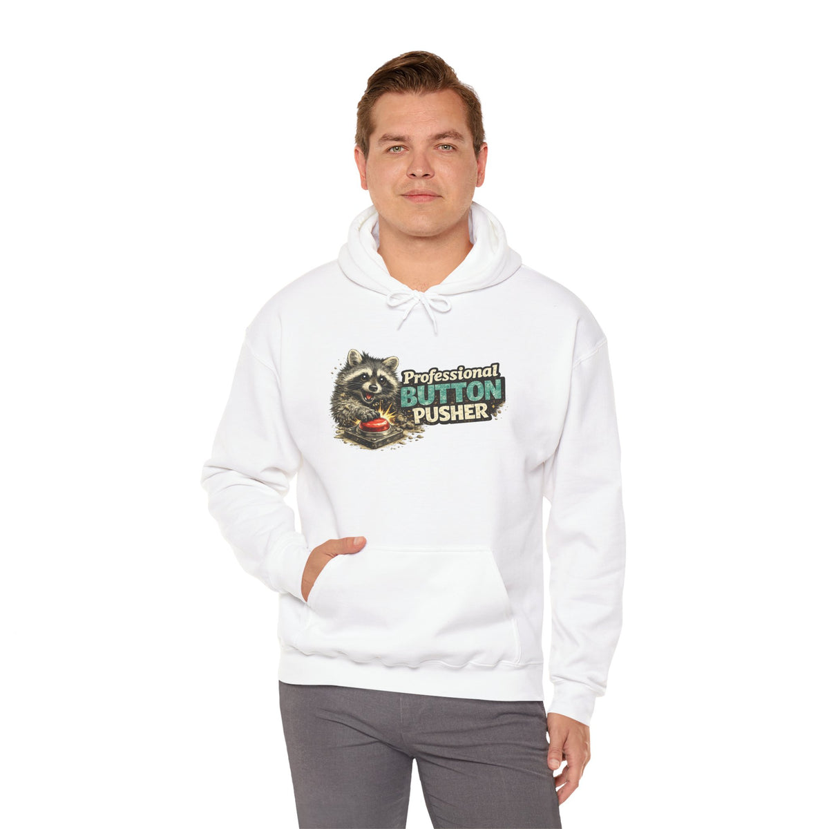 Raccoon "Button Pusher" Hooded Sweatshirt