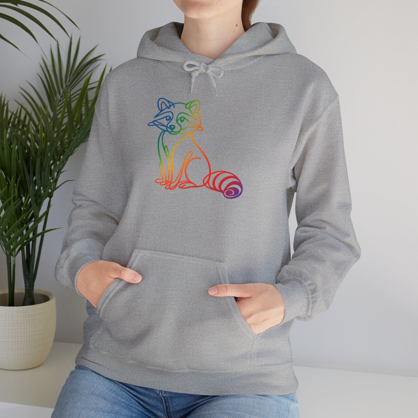 Rainbow Line Art Raccoon Hoodie