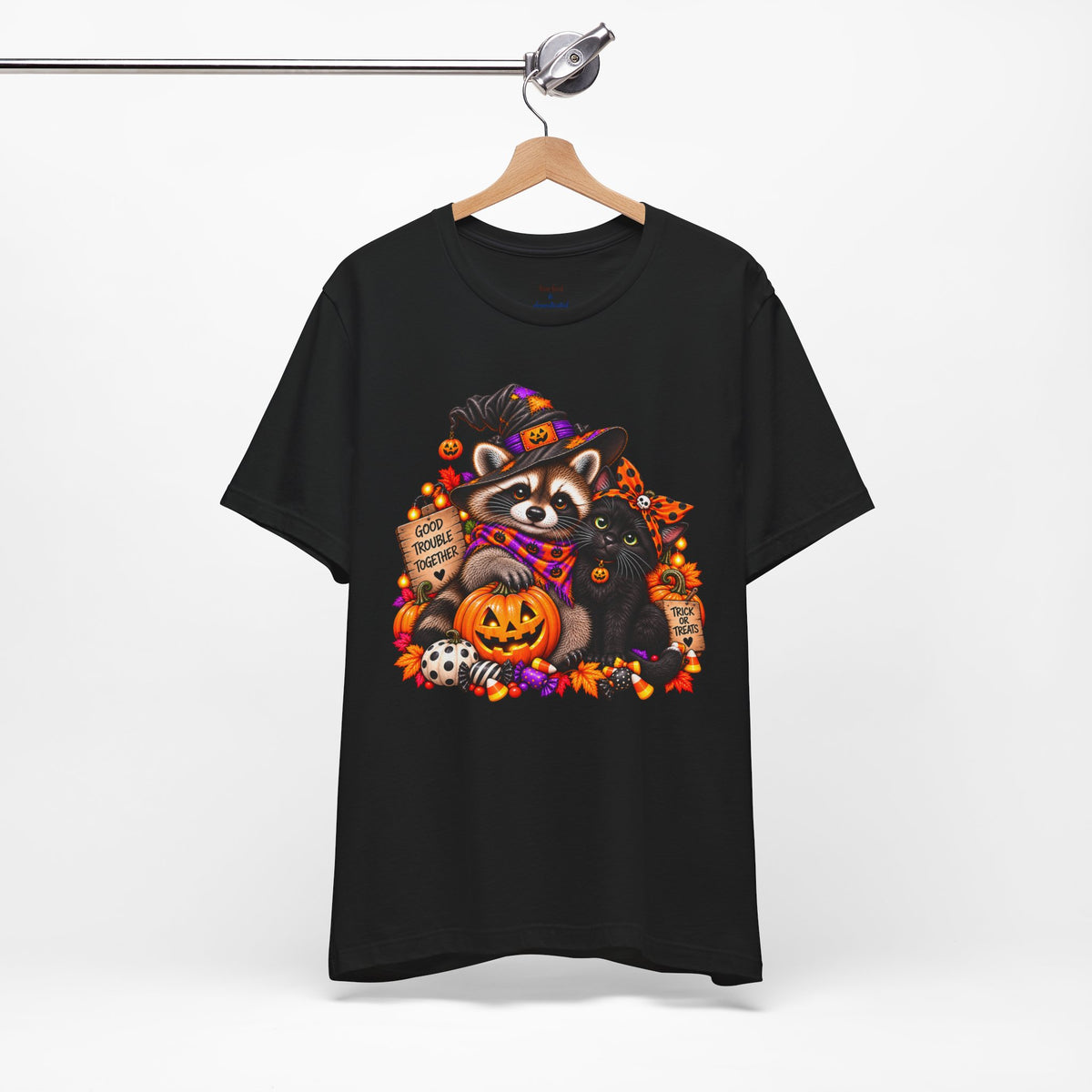 Halloween Raccoon and Black Cat T-Shirt