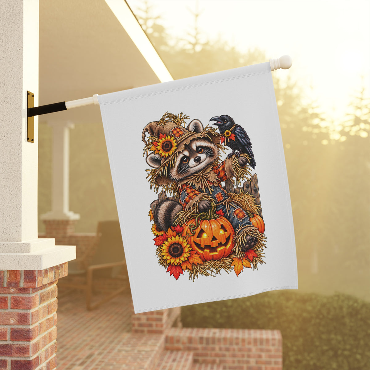 Scarecrow Raccoon Garden Flag