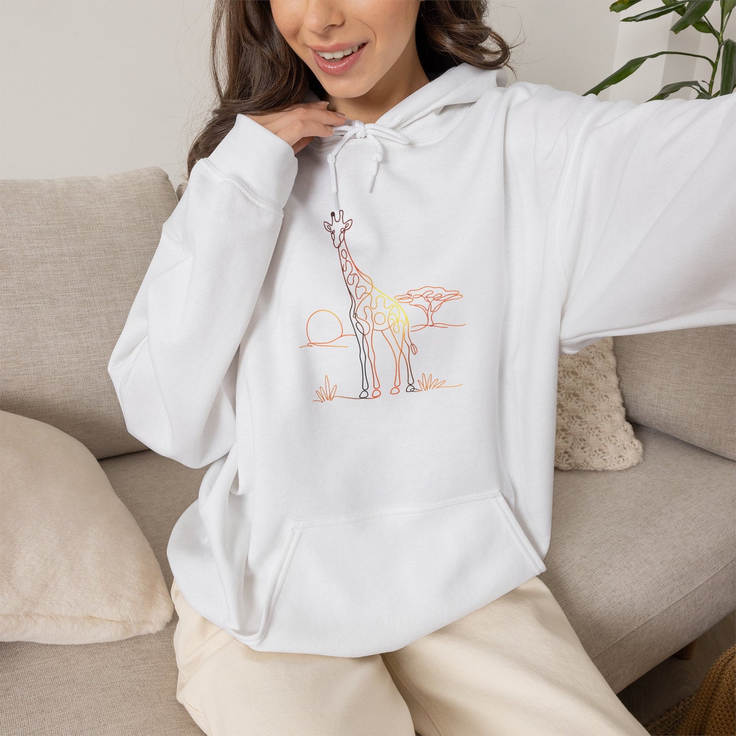 Giraffe Line Art Hoodie – Minimal Safari Illustration