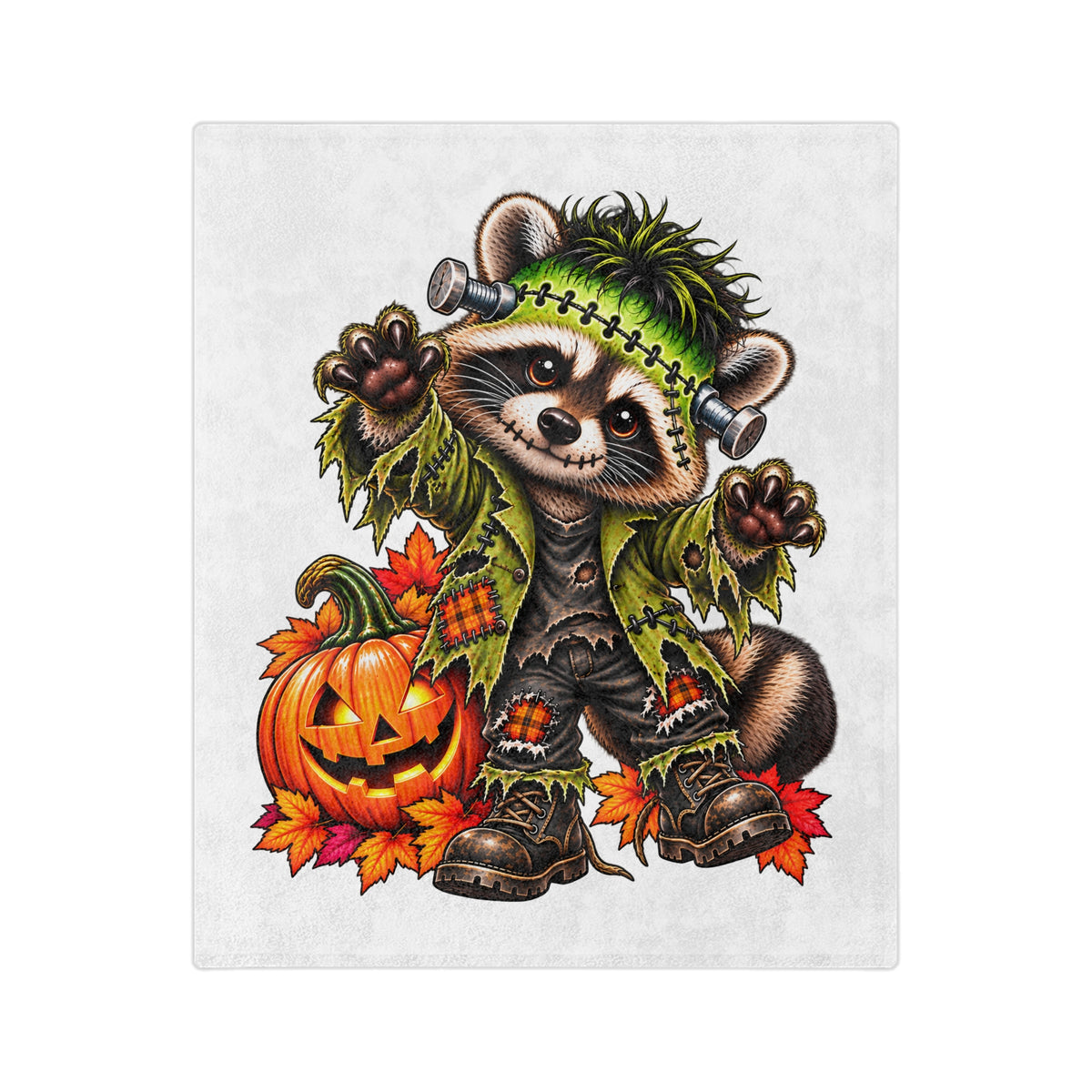 Halloween Raccoon Blanket — Franken-coon Raccoon Velveteen Throw
