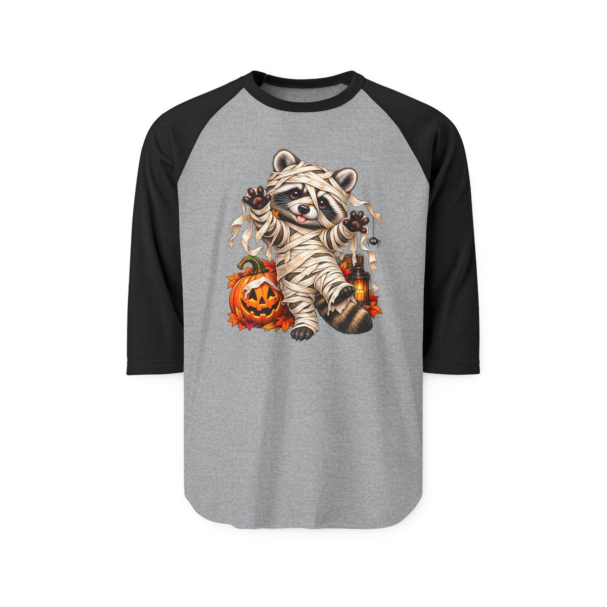 Halloween Mummy Raccoon Raglan Baseball Shirt