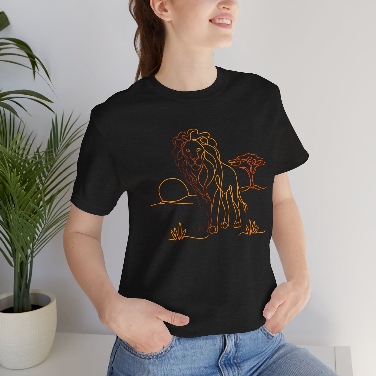 Lion Sunset Tee — Minimal Line Art Safari T-Shirt