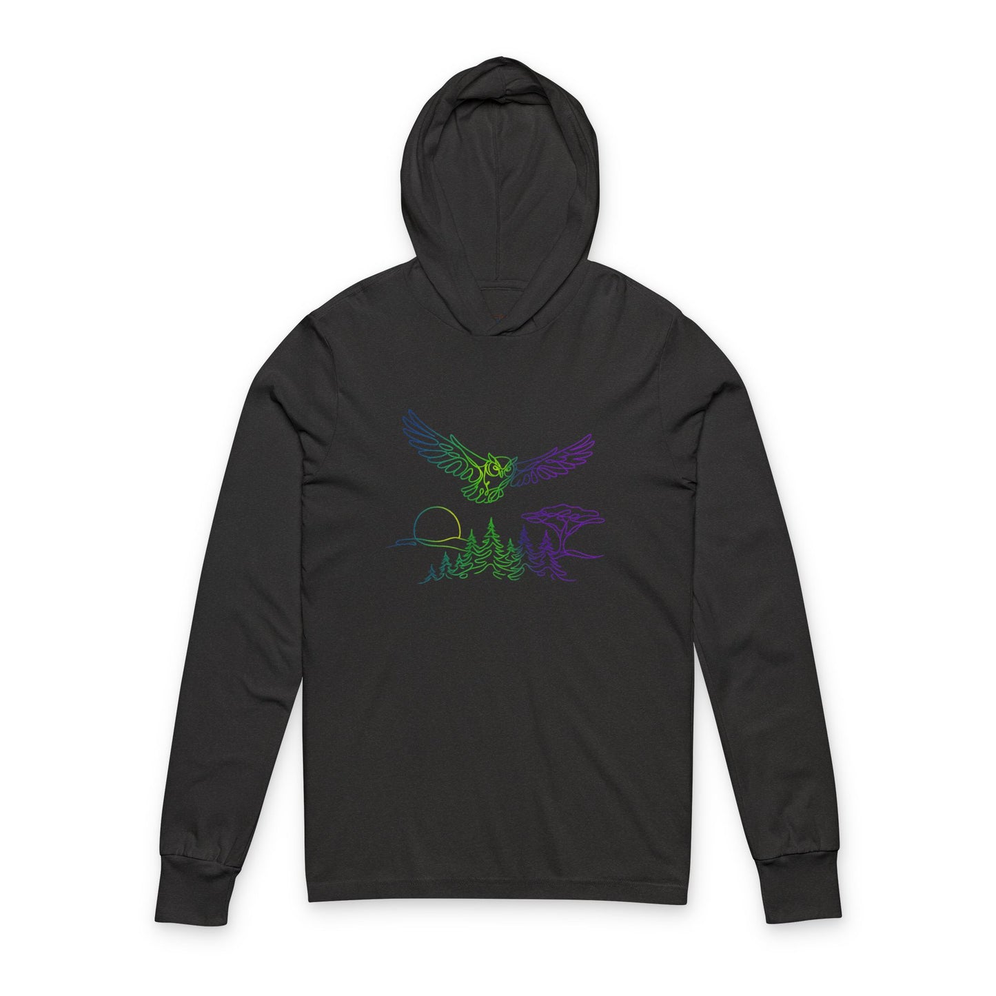 Continuous Line Art Owl Hooded Long Sleeve Tee