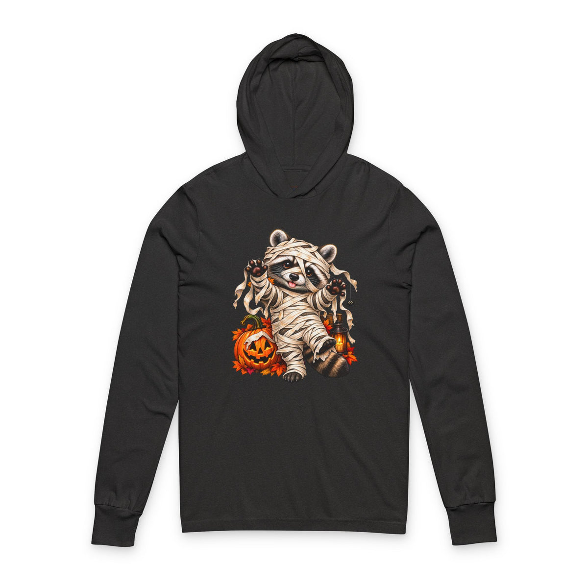 Halloween Mummy Raccoon Hooded Long Sleeve Tee