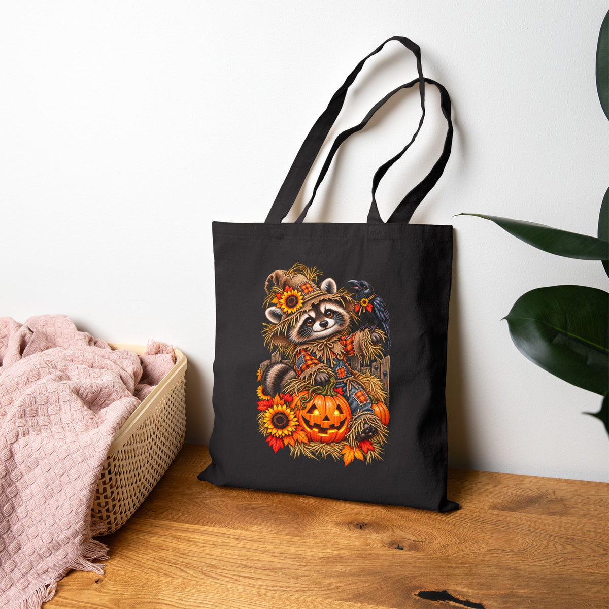 Scarecrow Raccoon Tote Bag