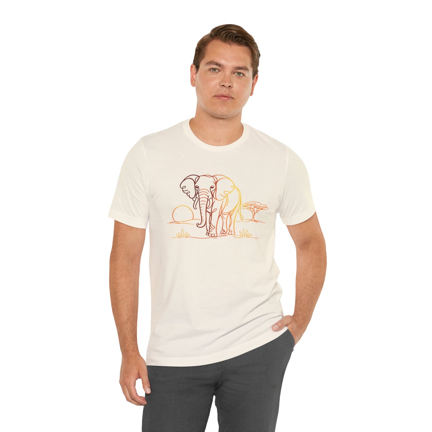 Elephant Sunset Tee — Minimal Line Art Safari T-Shirt