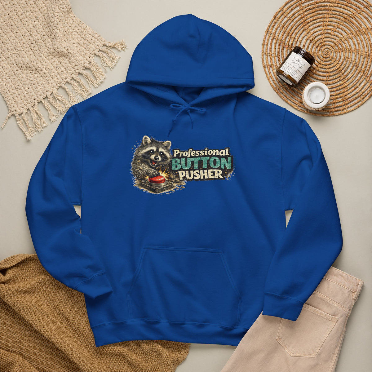 Raccoon "Button Pusher" Hooded Sweatshirt