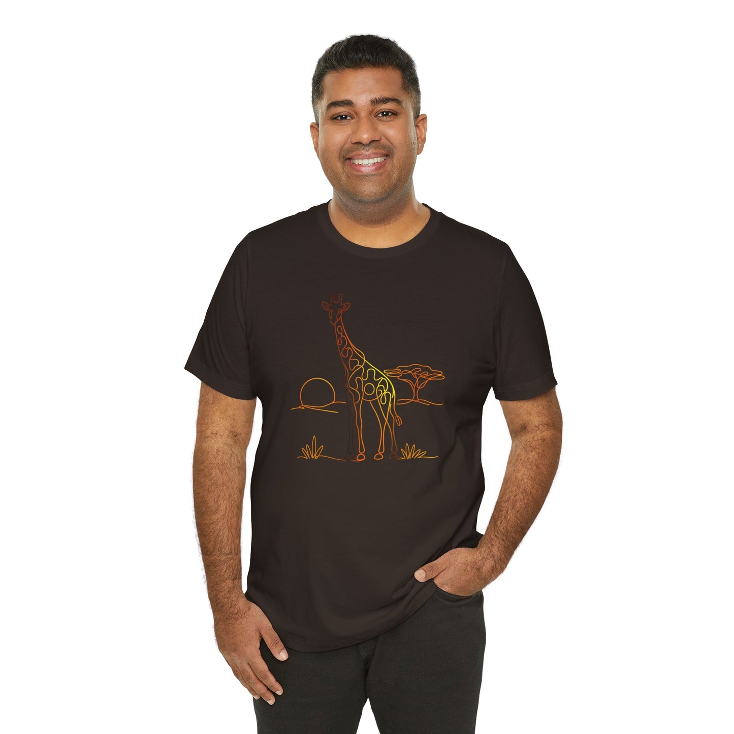 Giraffe Sunset Tee — Minimal Line Art Safari T-Shirt