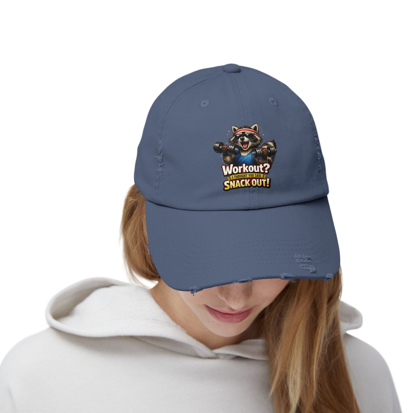 Snack Out Distressed Cap — Raccoon Mom/Dad Funny Dad Hat