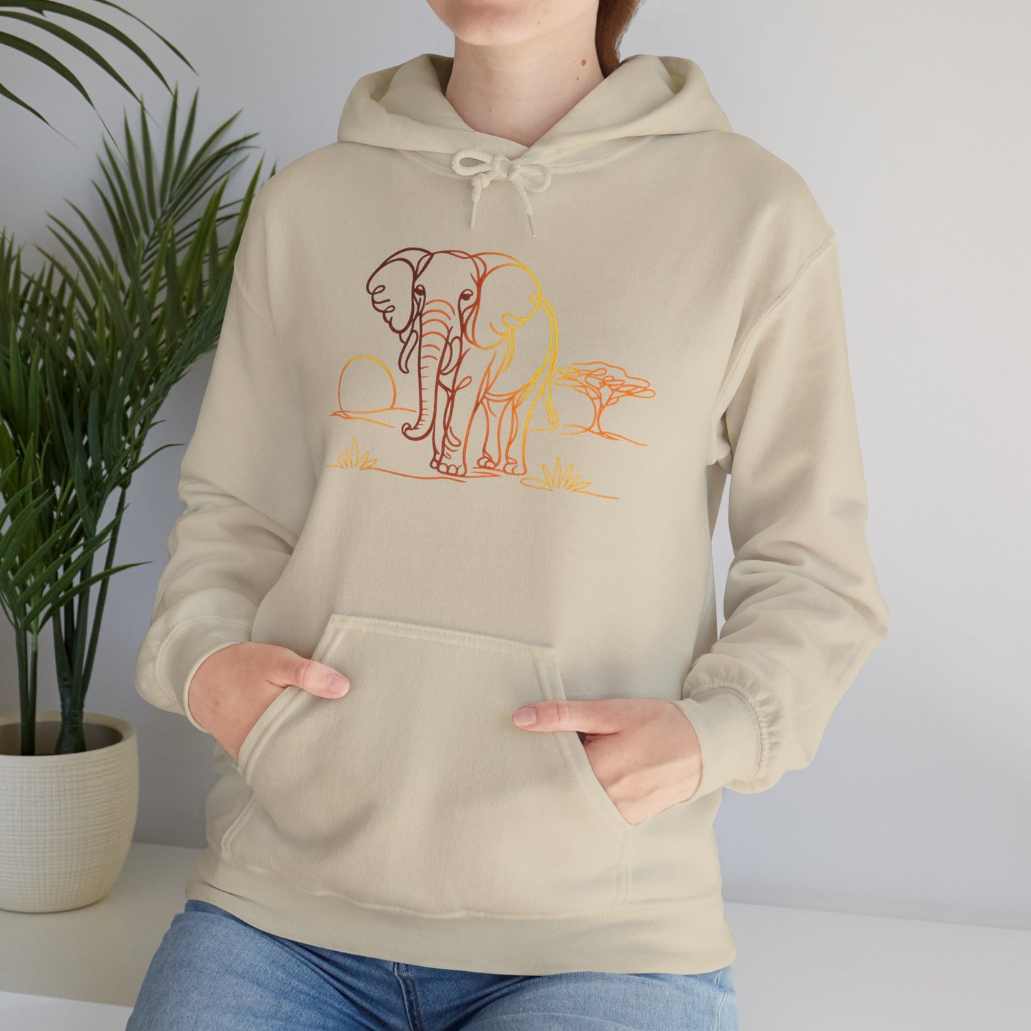 Elephant Sunset Hoodie — Minimal Safari Graphic Hooded Sweatshirt