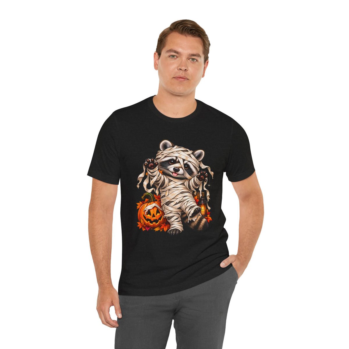 Halloween Mummy Raccoon and Black Cat T-Shirt