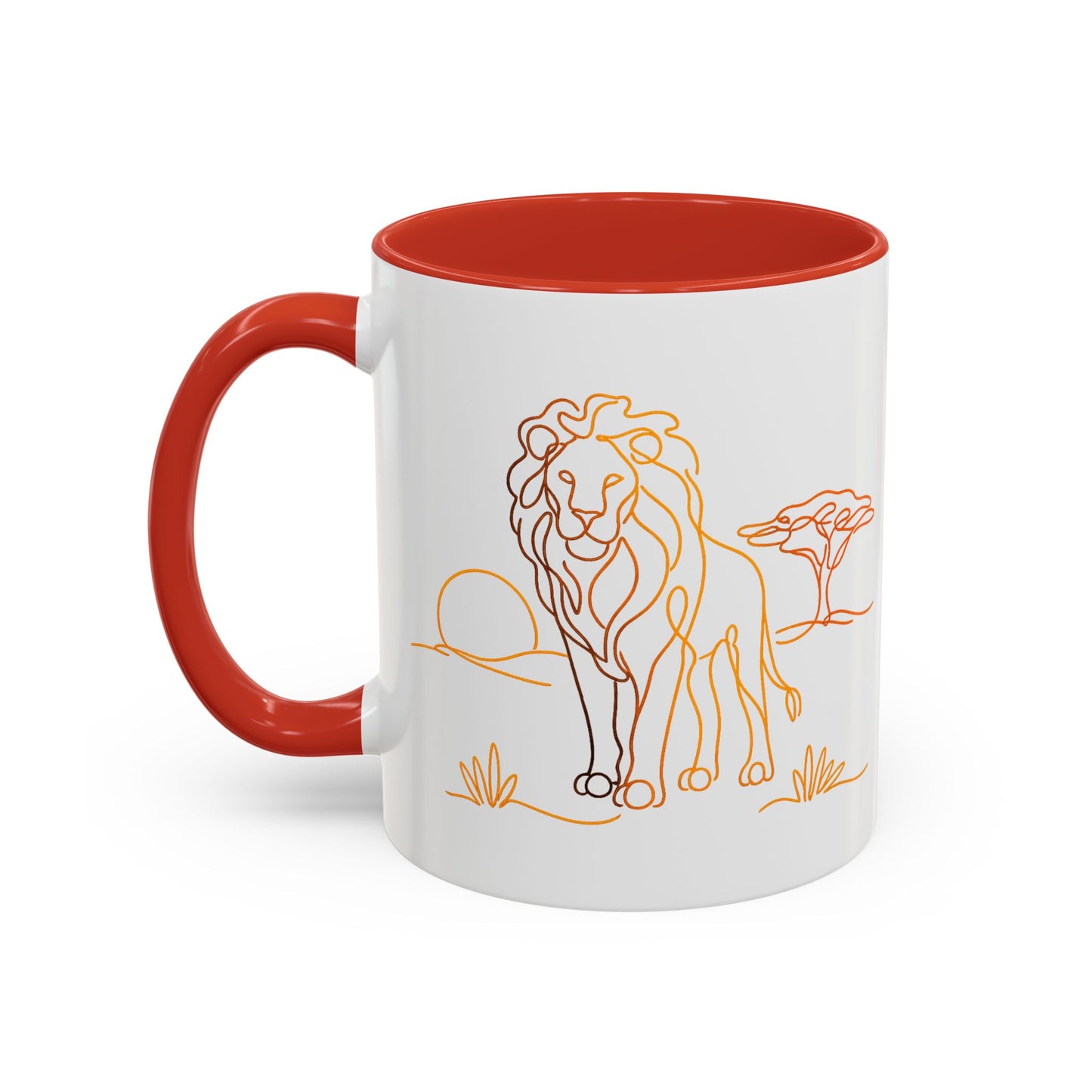 Safari Sunrise Coffee Mug — Minimal Line Lion Design (11/15oz)