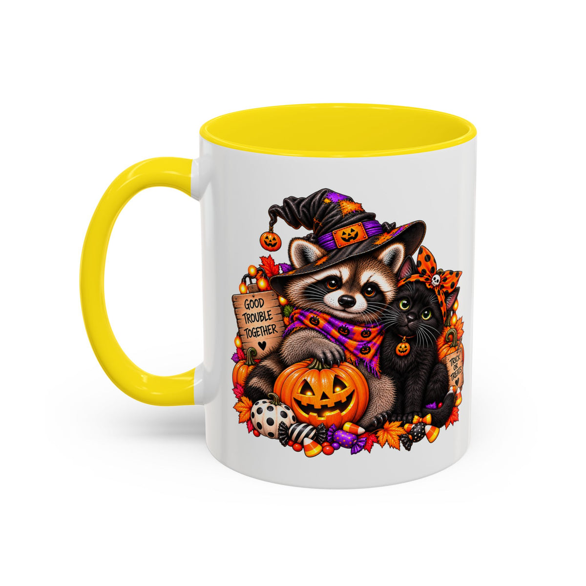 Halloween Raccoon and Black Cat Bestie Coffee Mug  (11/15oz)