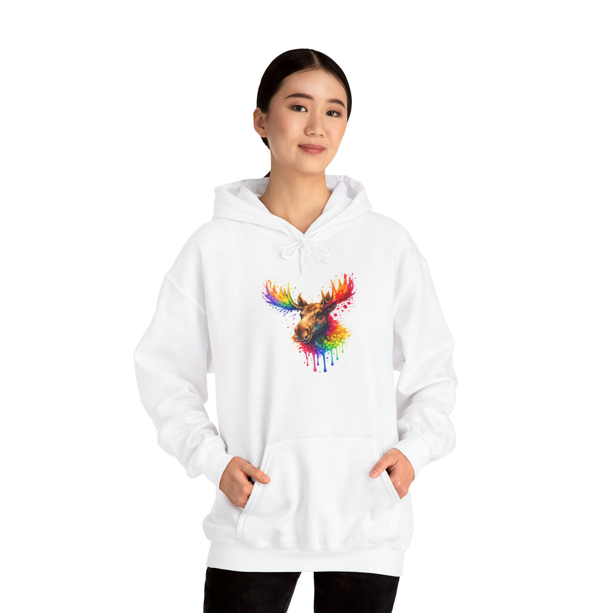 Watercolor Moose Hooded Sweatshirt