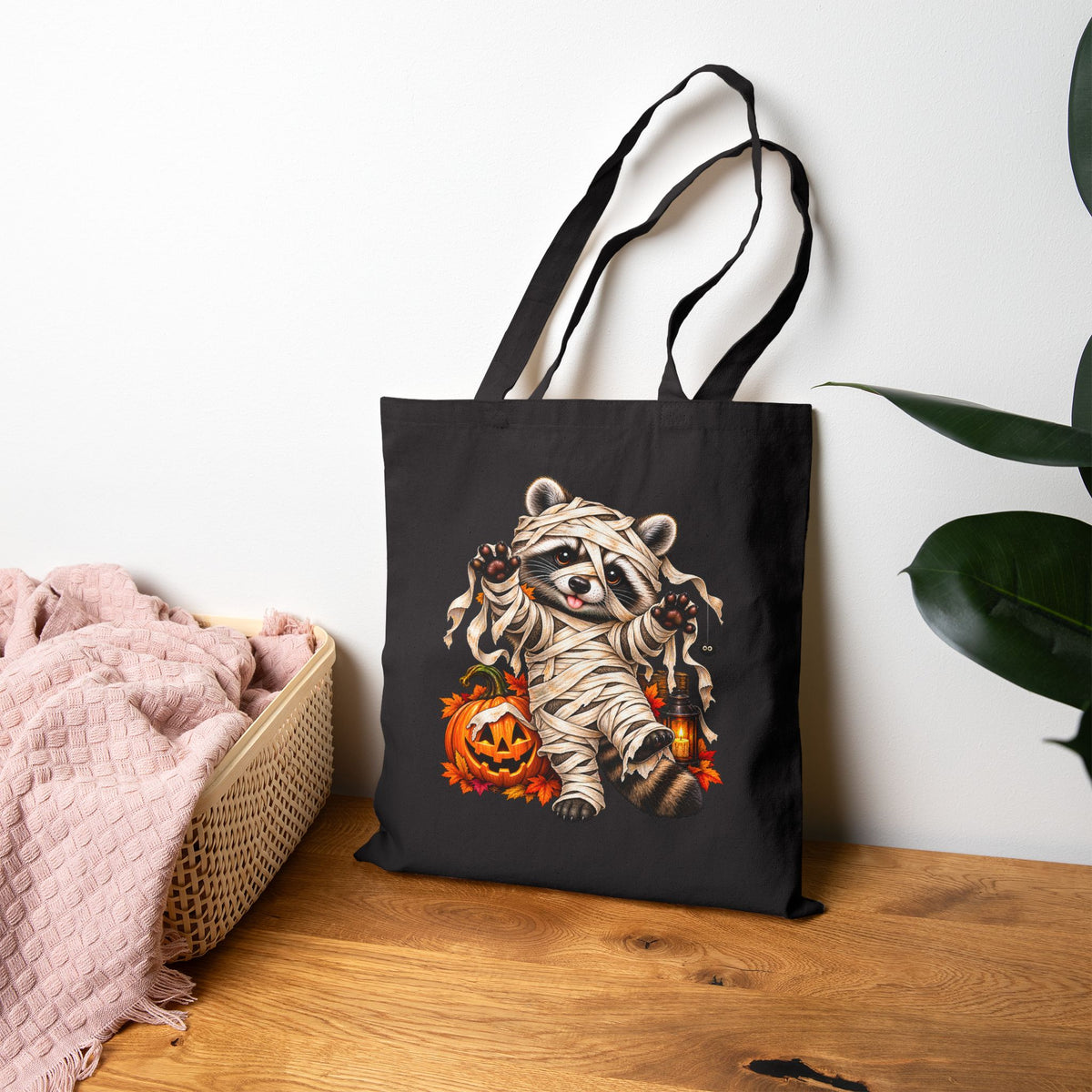 Halloween Mummy Raccoon Tote Bag