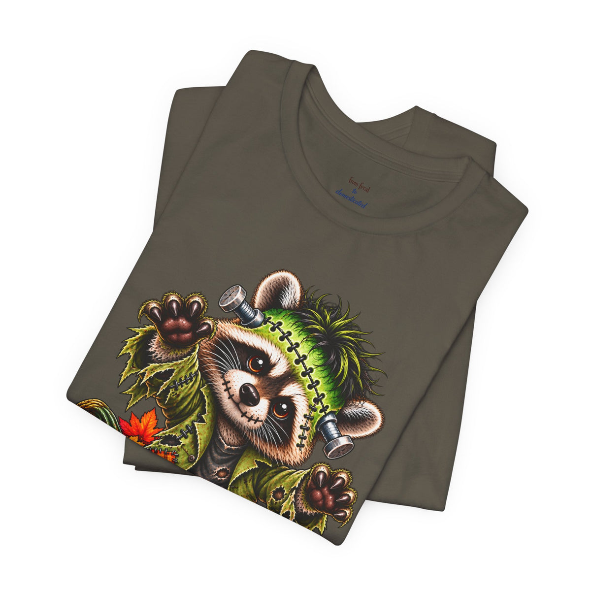 Halloween Frankenstein Raccoon and Black Cat T-Shirt