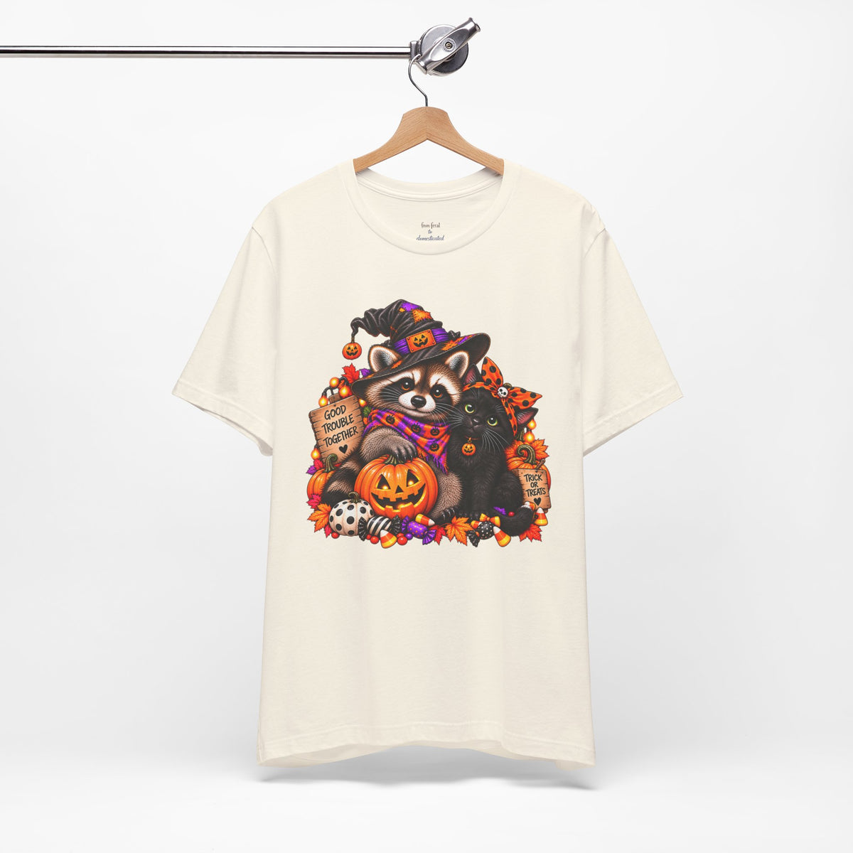 Halloween Raccoon and Black Cat T-Shirt
