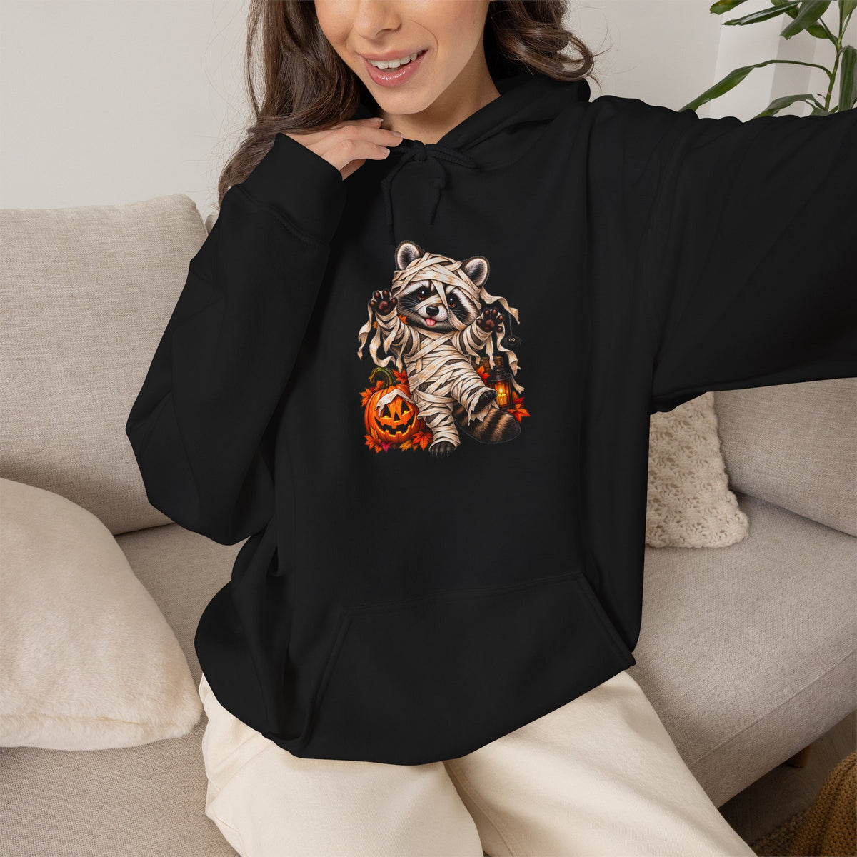 Mummy Raccoon Halloween Hooded Sweatshirt