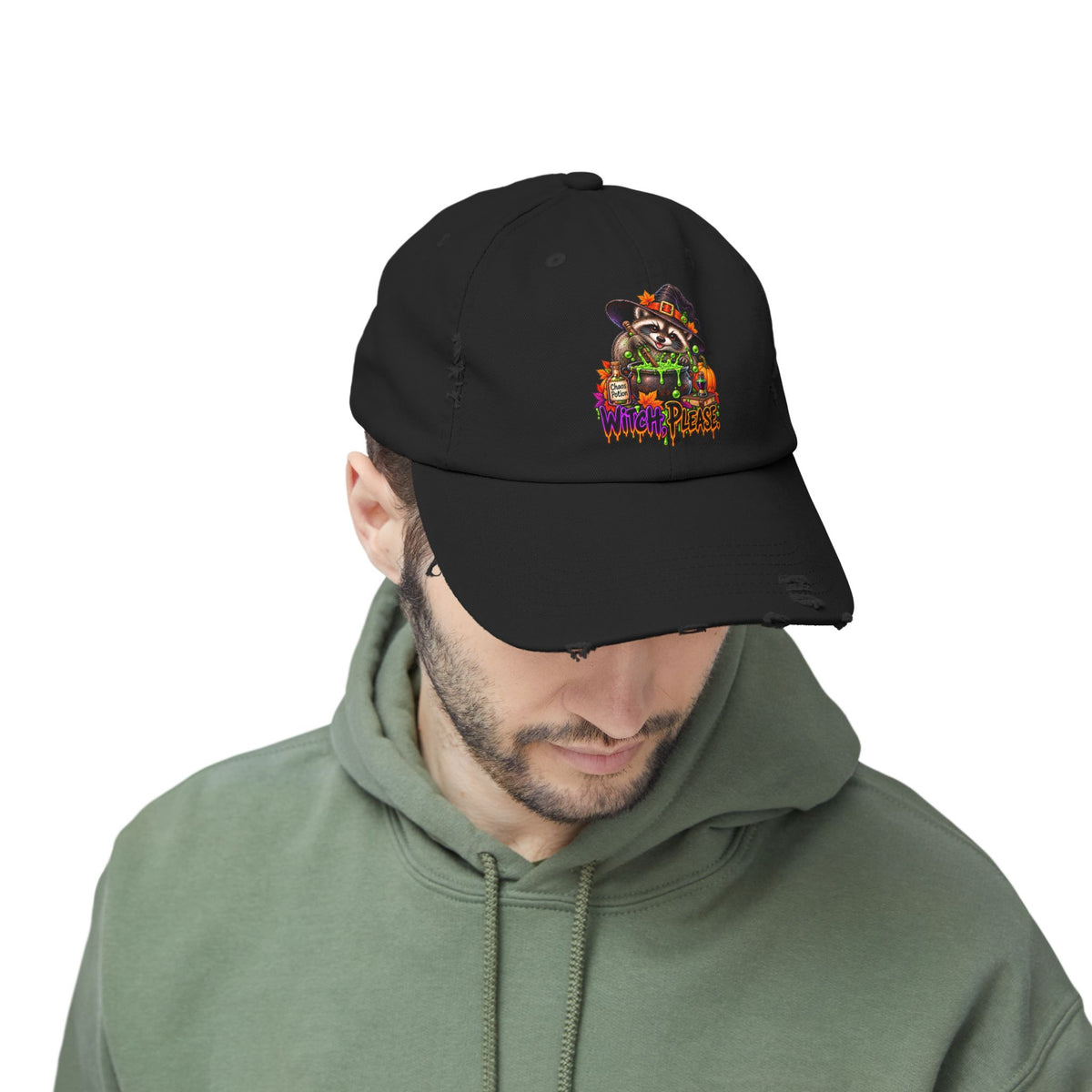 Witch, Please. Raccoon Distressed Baseball Hat