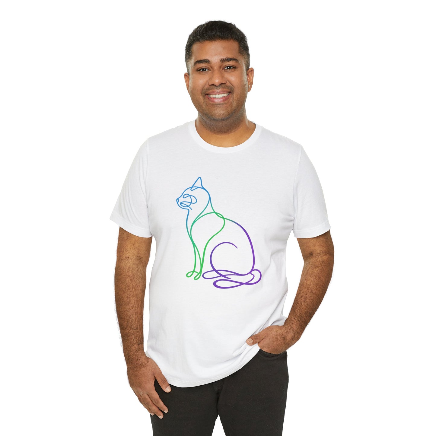 Colorful Line | Work Sitting Cat T-Shirt