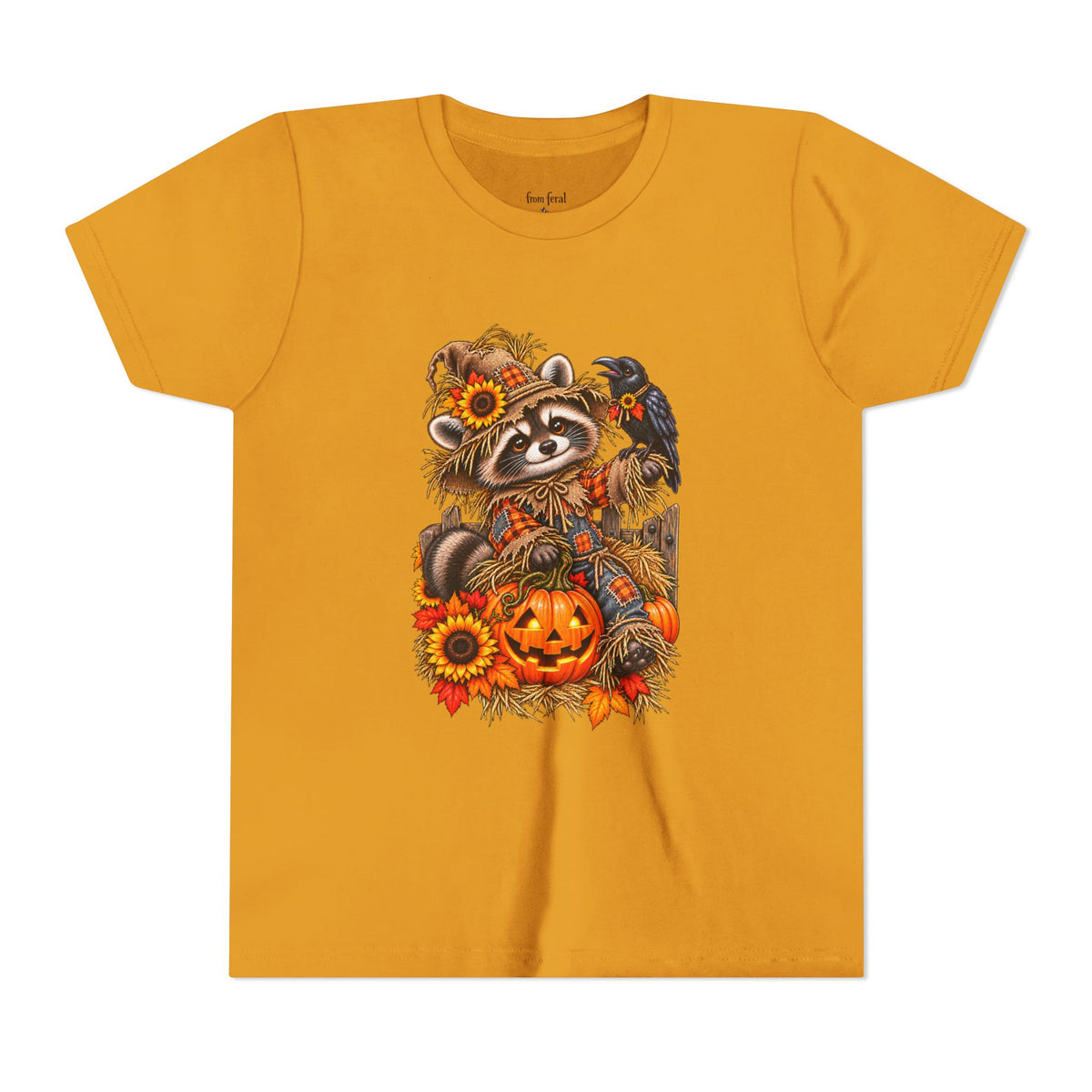 Fall Scarecrow Youth Tee — Raccoon Kids Tshirt
