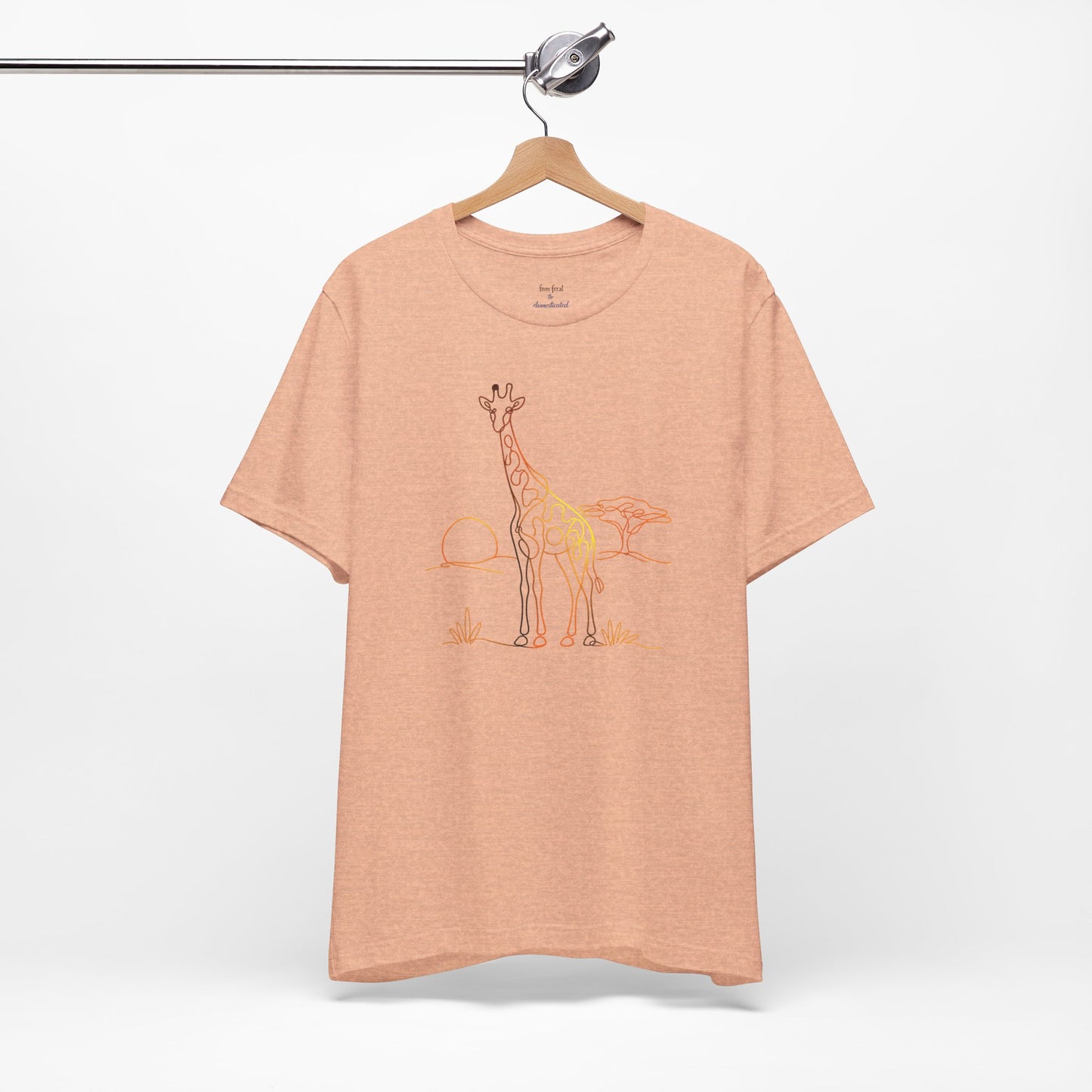 Giraffe Sunset Tee — Minimal Line Art Safari T-Shirt
