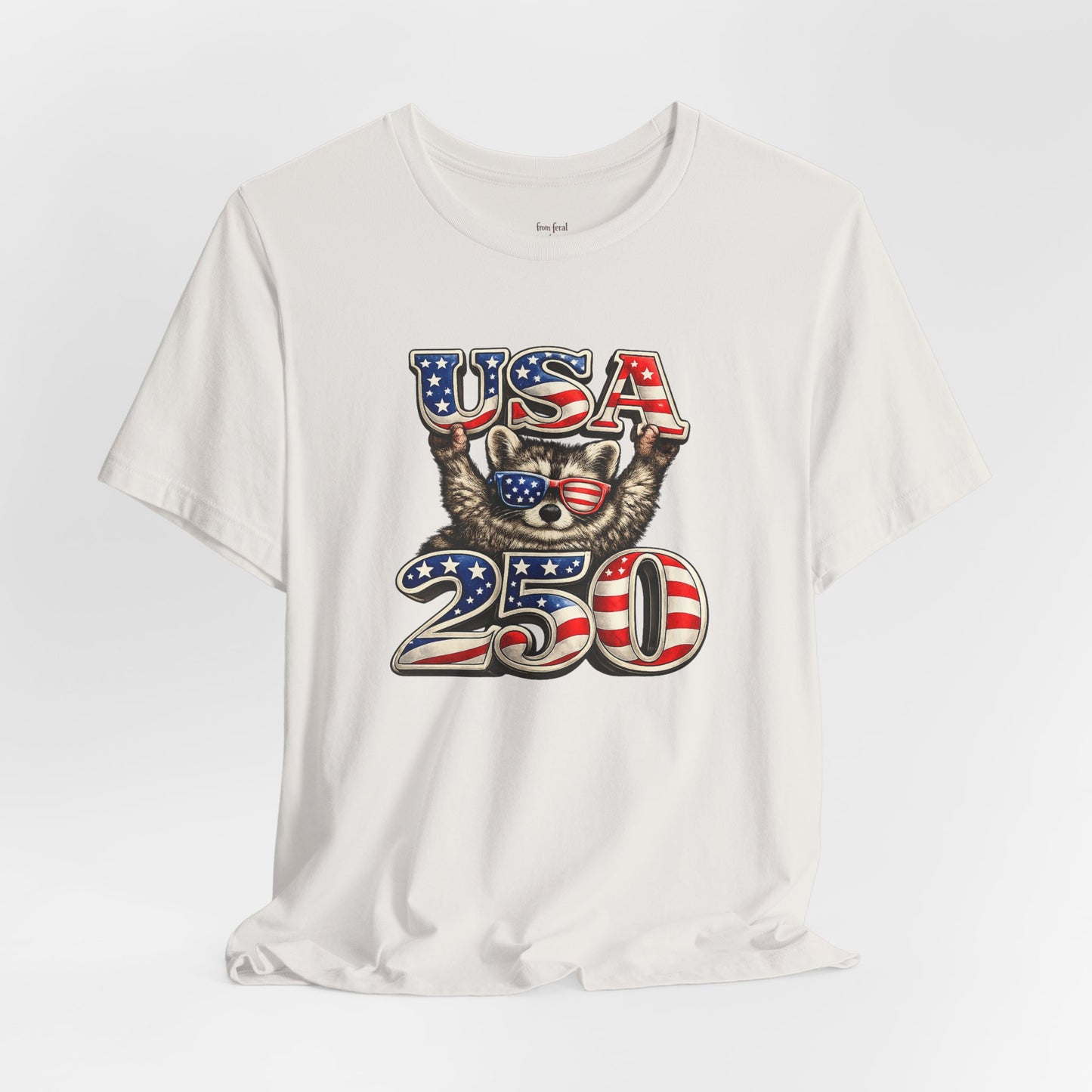 Patriot Raccoon 250th Anniversary T-Shirt — 4th of July Fireworks Flag Tee