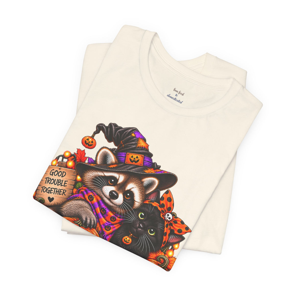 Halloween Raccoon and Black Cat T-Shirt