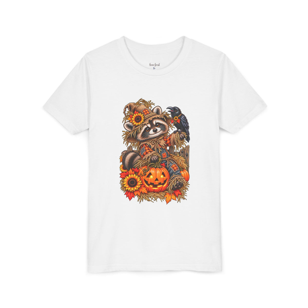 Fall Scarecrow Youth Tee — Raccoon Kids Tshirt