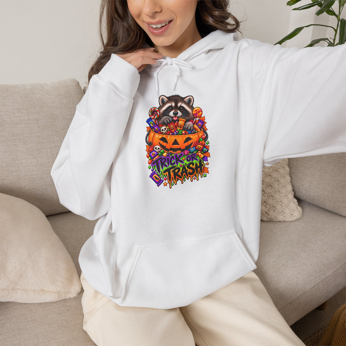 Trick or Trash Raccoon Hooded Sweatshirt
